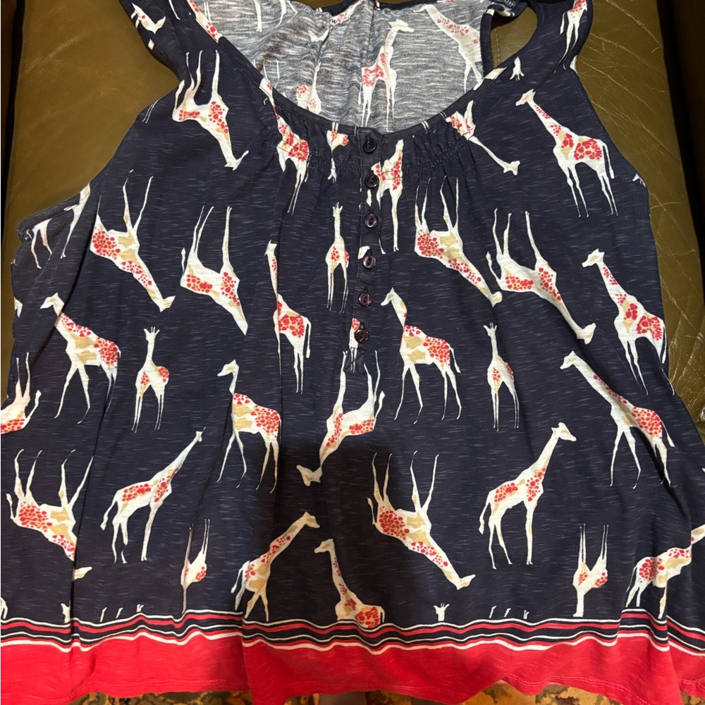 Crown & Ivy Navy and Red Giraffe Print Blouse